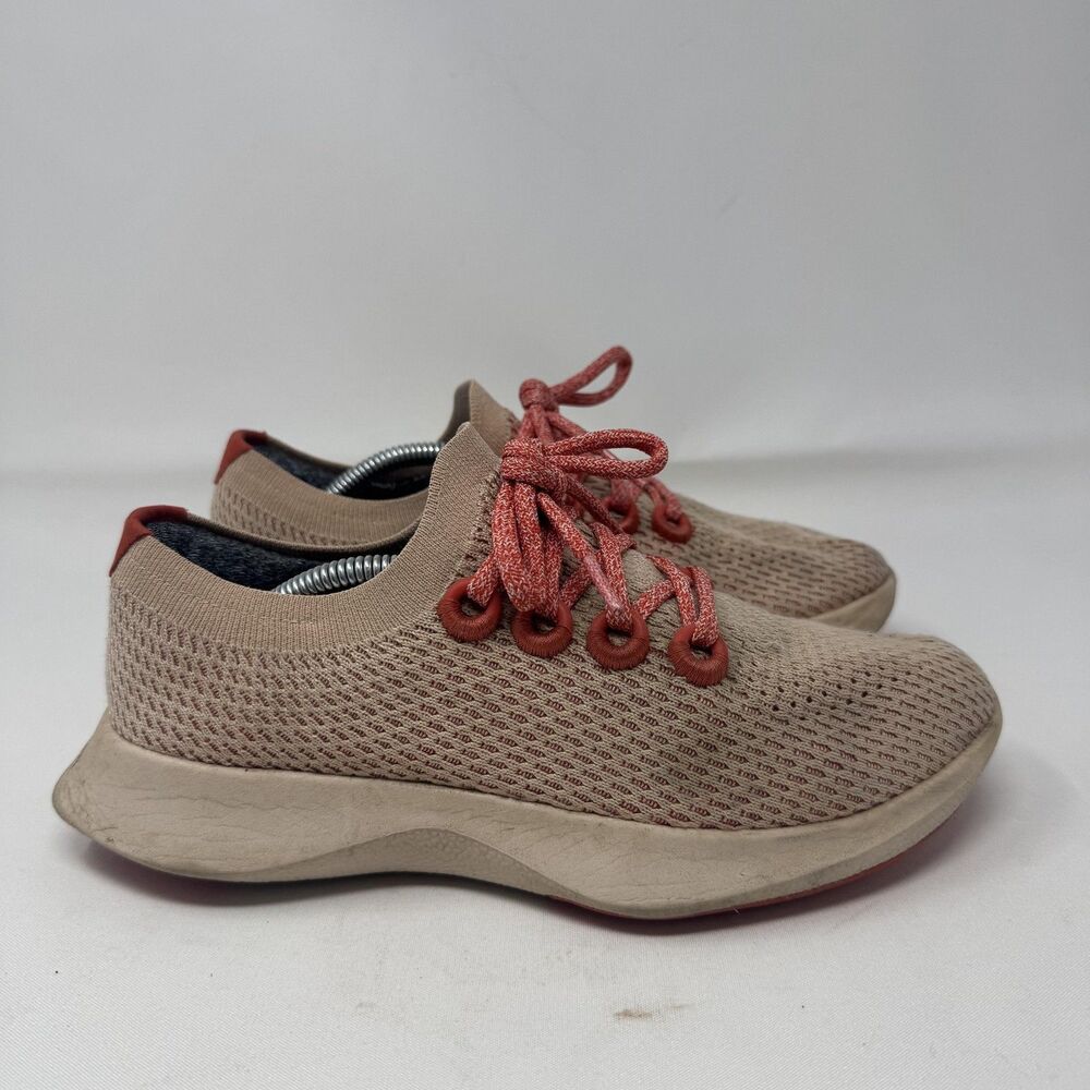 Allbirds Tree Dashers Shoes Womens Size 8‎ Beige Red Lace Up Athletic Sneakers